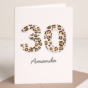 Leopard Print 30   Modern Cute Name 30th Birthday Card