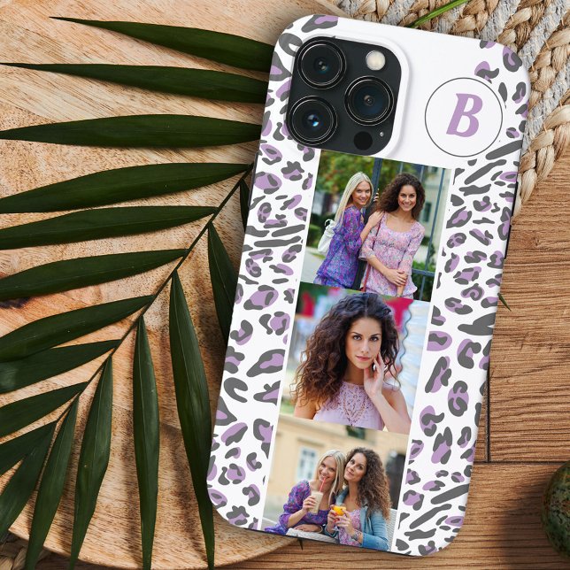 Leopard Print 3 Square Photos Lilac Monogrammed Case-Mate iPhone Case (Creator Uploaded)
