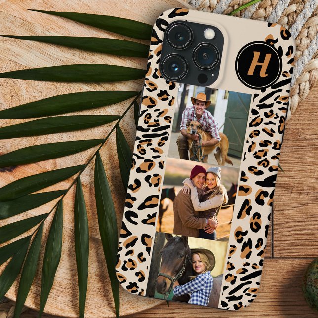 Leopard Print 3 Square Photos Natural Monogrammed Case-Mate iPhone Case (Creator Uploaded)
