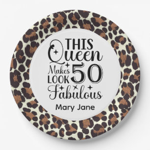 Leopard Print 50th Birthday Paper Plate