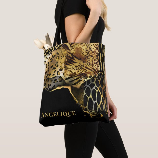 Leopard print abstract safari animal skin DIY name Tote Bag (Close Up)