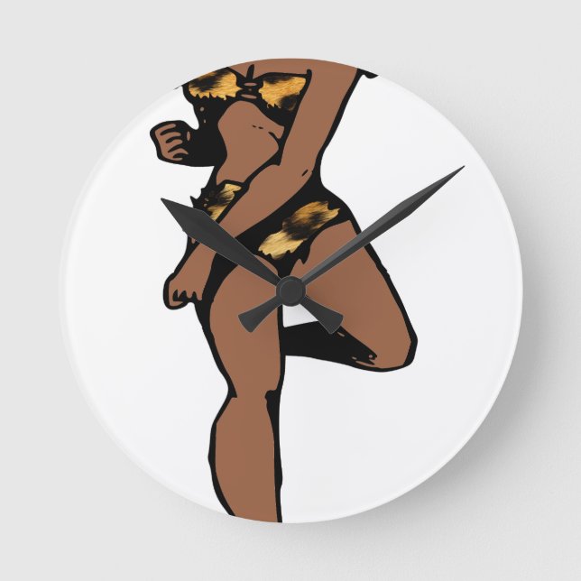 leopard print african pin up round clock (Front)