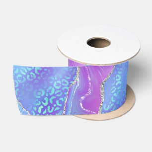Leopard Print Agate Glam Abstract Stone Pattern Satin Ribbon
