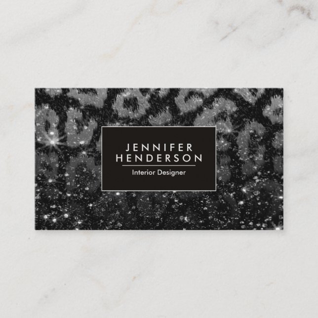Leopard Print and Black Glitter Business Card (Front)