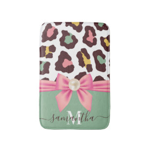 Leopard Print and Bow Bath Mat