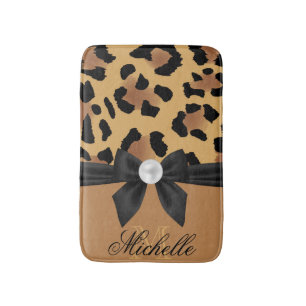 Leopard Print and Bow Bath Mat