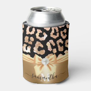 Leopard Print and Bow Can Cooler