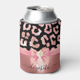 Leopard Print and Bow Can Cooler