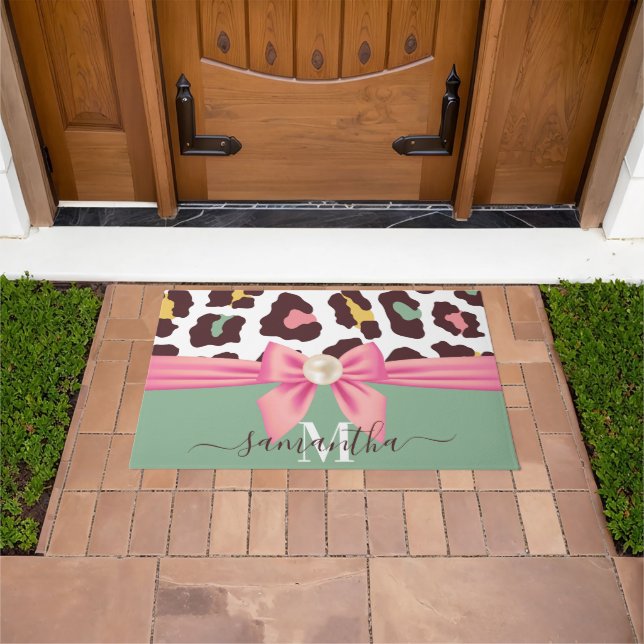 Leopard Print and Bow Doormat (Outdoor)