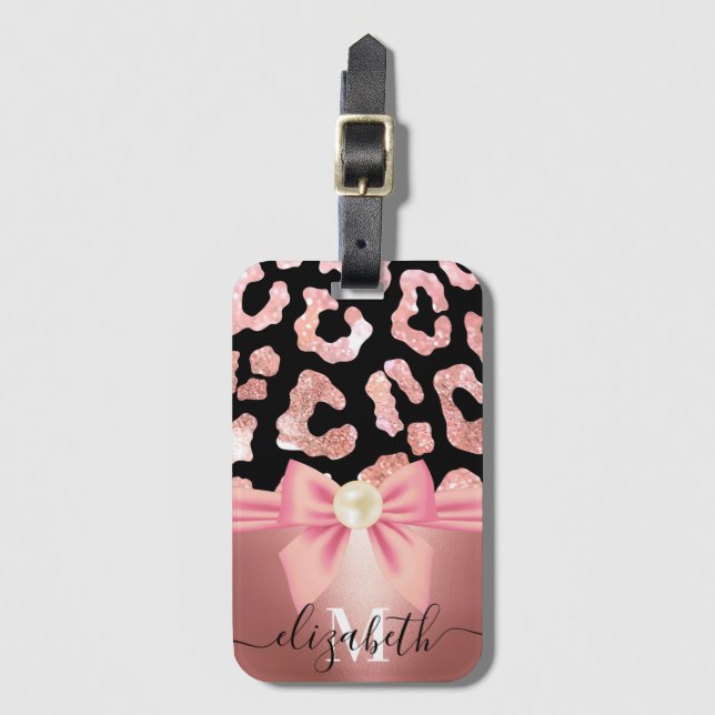 Leopard Print and Bow Luggage Tag (Front Vertical)