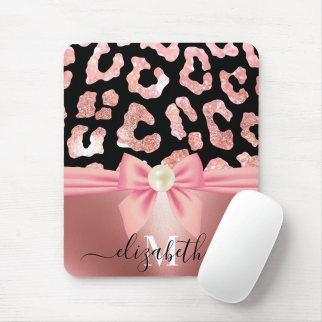 Leopard Print and Bow Mouse Mat (With Mouse)