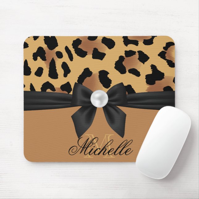 Leopard Print and Bow Mouse Mat (With Mouse)