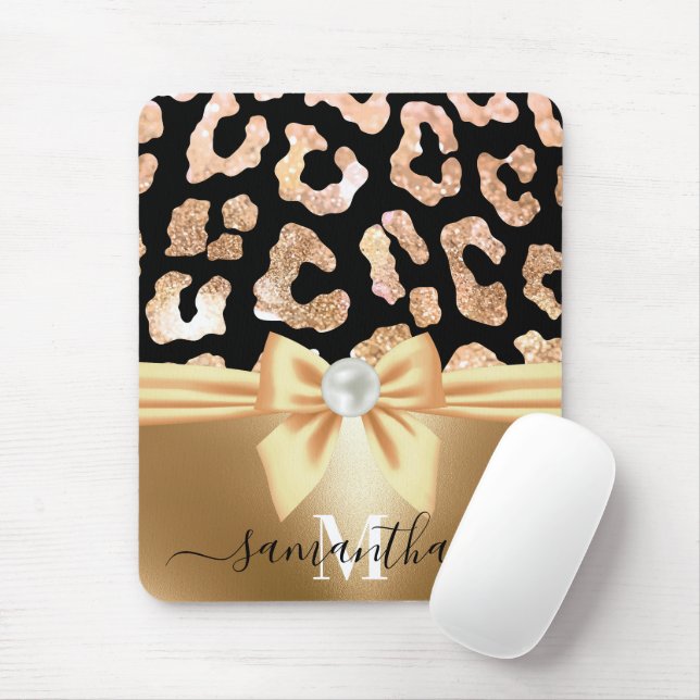 Leopard Print and Bow Mouse Mat (With Mouse)