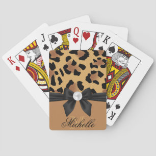 Leopard Print and Bow Playing Cards