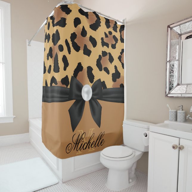 Leopard Print and Bow Shower Curtain (In Situ)