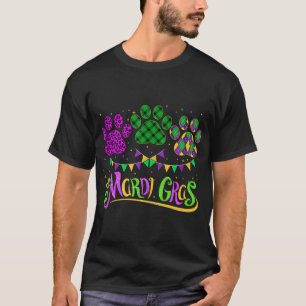 Leopard Print And Buffalo Plaid Dog Paw Mardi Gras T-Shirt