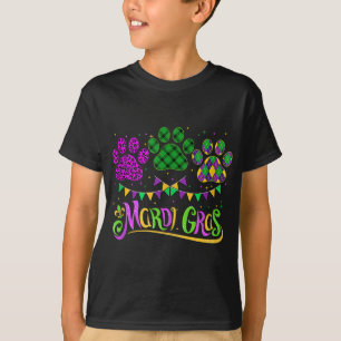 Leopard Print And Buffalo Plaid Dog Paw Mardi Gras T-Shirt