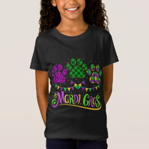 Leopard Print And Buffalo Plaid Dog Paw Mardi Gras T-Shirt