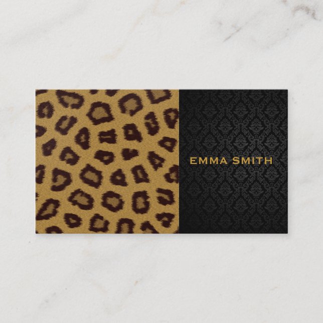 Leopard Print and Damask Business Card (Front)
