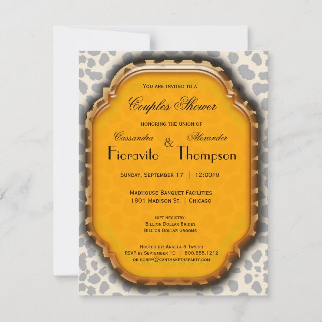Leopard Print And Deep Yellow Accent Frame Invite (Front)