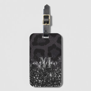 Leopard Print and Glitter Luggage Tag