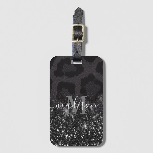 Leopard Print and Glitter Luggage Tag (Front Vertical)