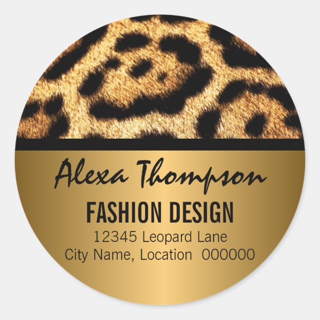 Leopard Print and Gold Look Classic Round Sticker (Front)