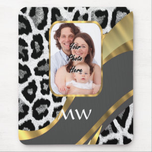 Leopard print and grey swirl mouse mat