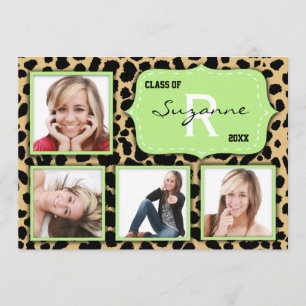 Leopard Print And Mint Accent Party Photo Invite