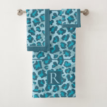 Leopard print and monogram in blue tones