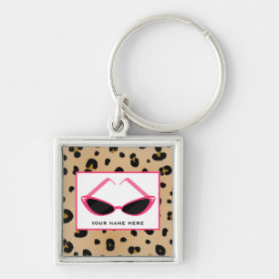 Leopard Print And Retro Pink Sunglasses Key Ring