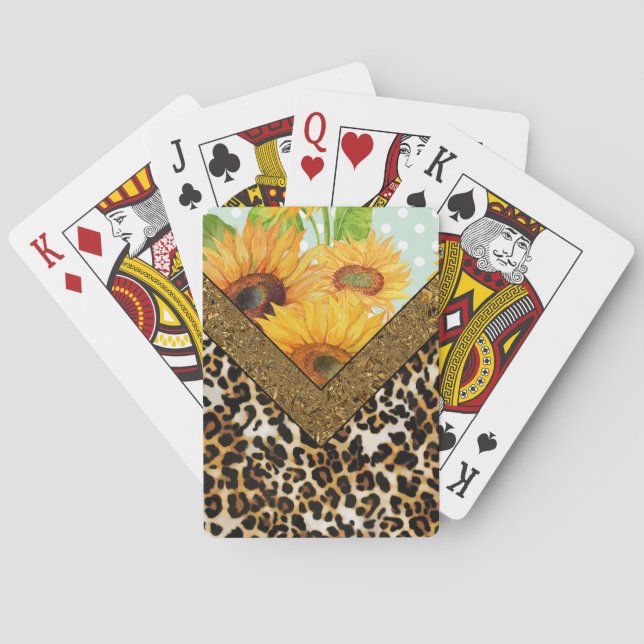Leopard Print and Sunflowers Playing Cards (Back)