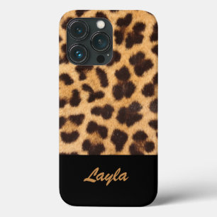 Leopard Print Animal Fur Personalised Name iPhone 13 Pro Case