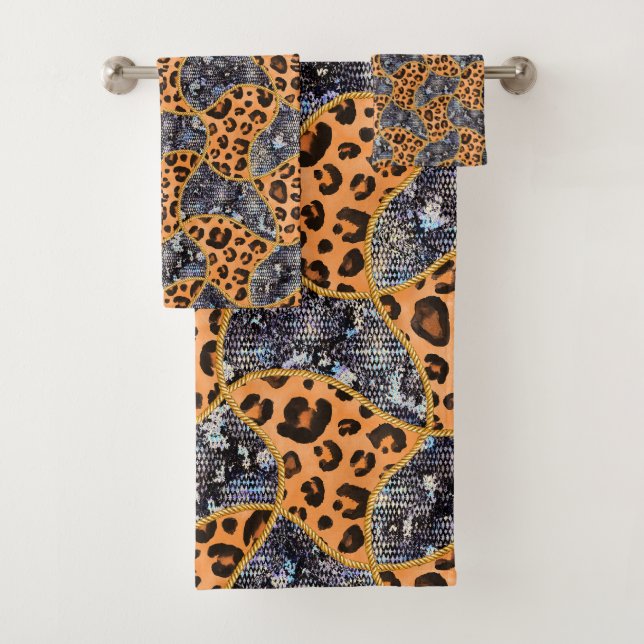 Leopard print animal pattern bath towel set (Insitu)