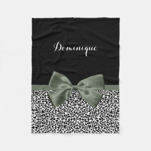 Leopard Print Animal Pattern Dark Green Bow Fleece Blanket
