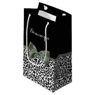 Leopard Print Animal Pattern Dark Green Bow Small Gift Bag