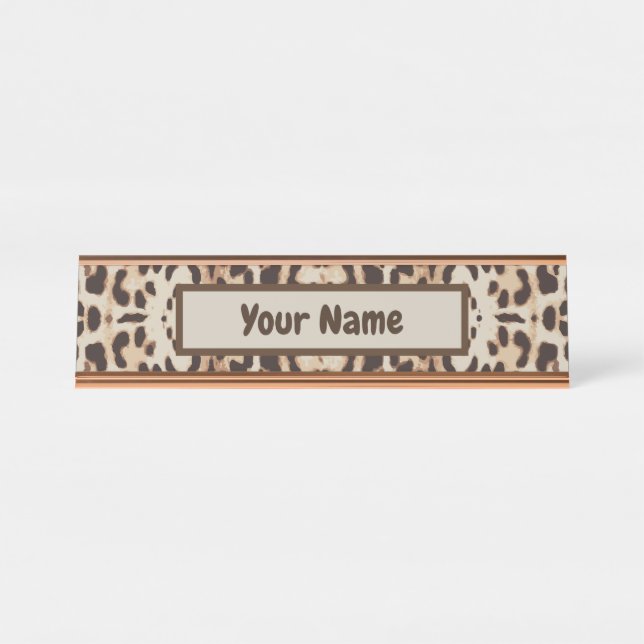 Leopard Print Animal Pattern Desk Name Plate (Front)