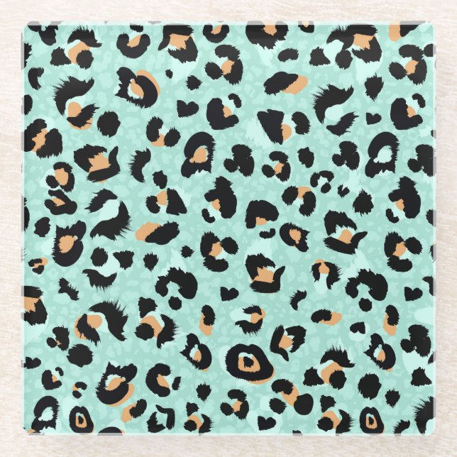 Leopard print, animal pattern glass coaster (Front)