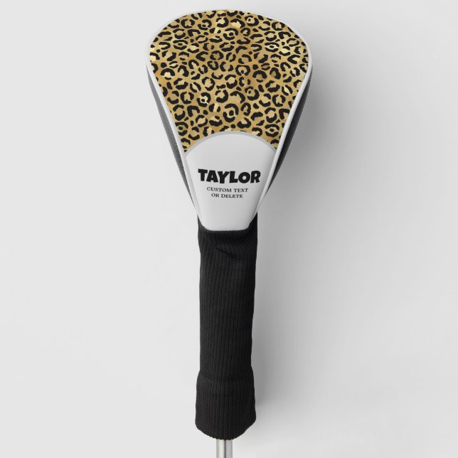 leopard Print Animal Pattern Personalised Text Golf Head Cover (Front)