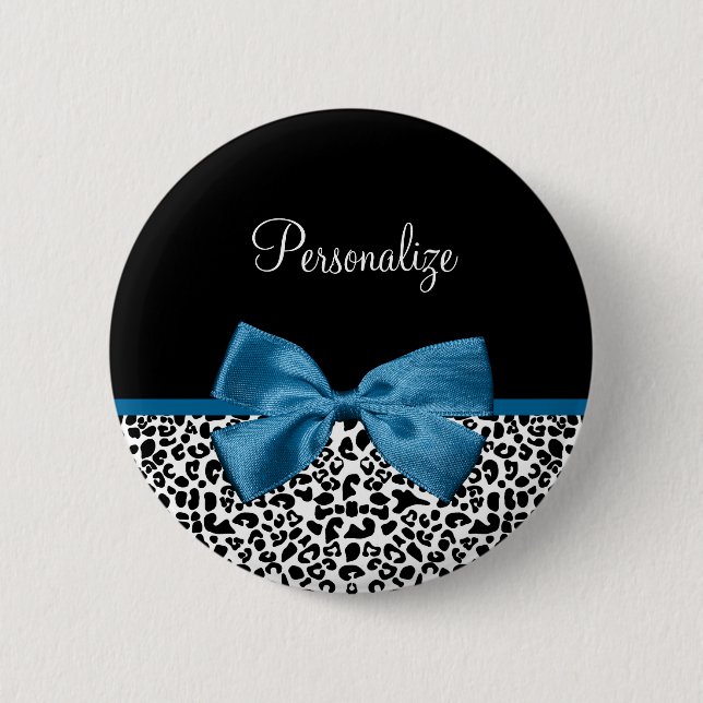 Leopard Print Animal Pattern Pretty Blue Bow 6 Cm Round Badge (Front)