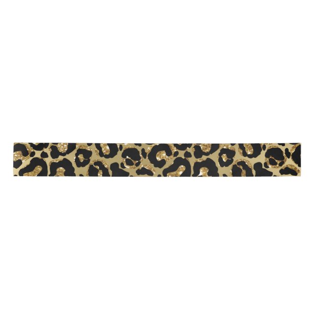 Leopard Print Animal Print Gold Glitter Satin Ribbon (Front)