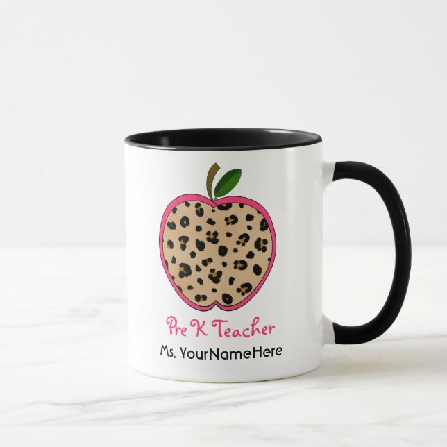 Leopard Print Apple Pre K Teacher Mug (Right)