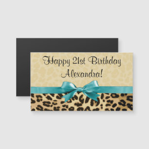 Leopard Print Aqua Blue Bow Girls Womens Birthday