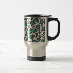 Leopard Print Aqua, Grey, White Travel Mug