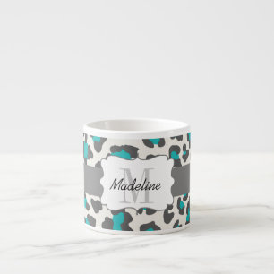 Leopard Print Aqua White Grey Espresso Mug