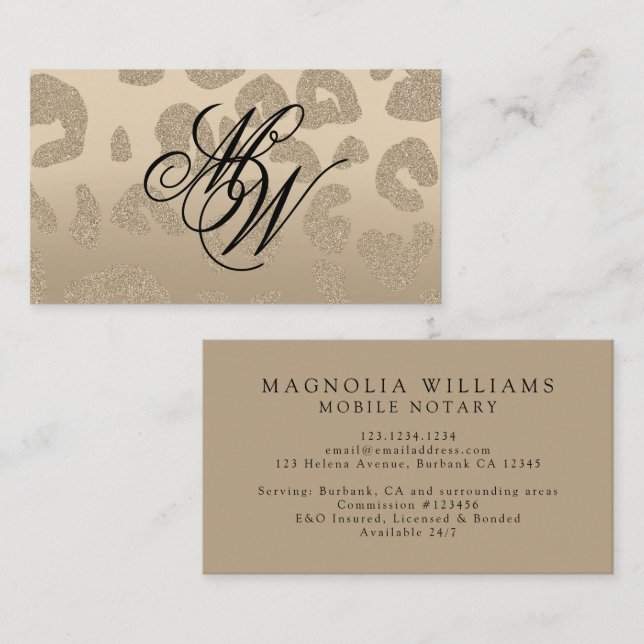Leopard Print Beige Monogram Business Card (Front/Back)