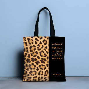 Leopard Print Believe Stylish Modern Personalised Tote Bag