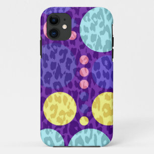 Leopard Print Big Polka Dots   Purple Yellow Aqua iPhone 11 Case