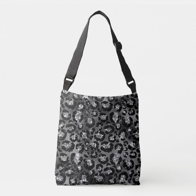 Leopard Print Black and Silver Grey Crossbody Bag (Front)