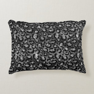 Leopard Print Black and Silver Grey Decorative Cushion